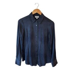 PURE Collection Long Sleeve 100% Silk Button Up Shirt Blue Women's Size US 4